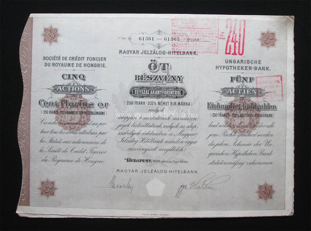 Magyar Jelzálog-Hitelbank részvény 500 aranyforint 1898